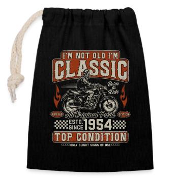 Classic 1954 Vintage Retro Motorcycle - Closable cotton gift bag (14x20cm) - black - Front