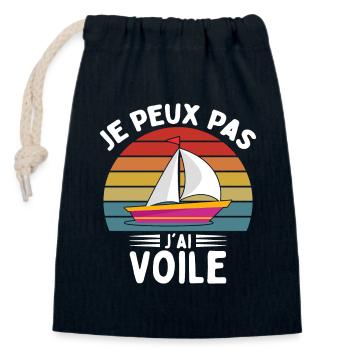 Je Peux Pas J'ai Voile - Sac cadeau en coton avec cordon (14 x 20 cm) - bleu marine - Devant
