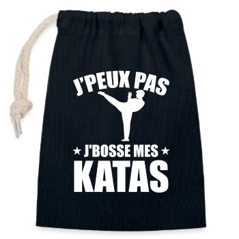Je Peux Pas Je Bosse Mes Katas - Sac cadeau en coton avec cordon (14 x 20 cm) - bleu marine - Devant