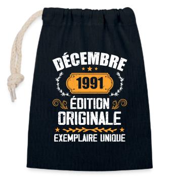 Anniversaire Cadeau Millésime Décembre 1991 - 199 - Sac cadeau en coton avec cordon (14 x 20 cm) - bleu marine - Devant