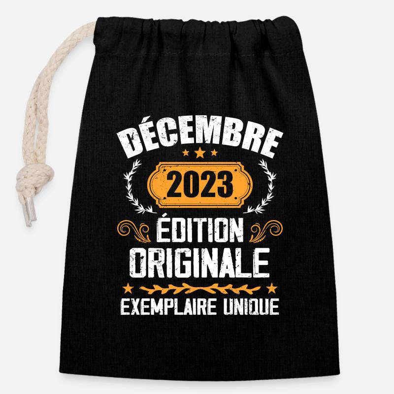 Anniversaire Cadeau Millésime Décembre 2023 - 202 - Sac cadeau en coton avec cordon (14 x 20 cm) - noir