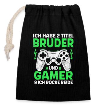 ZWEI TITEL GAMER UND BRUDER ROCKE BEIDE GAMING - Verschließbarer Geschenkbeutel aus Baumwolle (14x20cm) - Schwarz - Vorne
