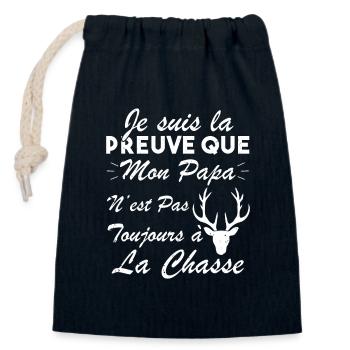 la preuve que mon papa pas toujours chasse - Sac cadeau en coton avec cordon (14 x 20 cm) - bleu marine - Devant
