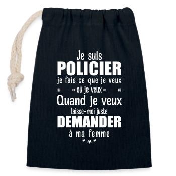 Policier En Couple Idée Cadeau Pour Mon Mari - Sac cadeau en coton avec cordon (14 x 20 cm) - bleu marine - Devant