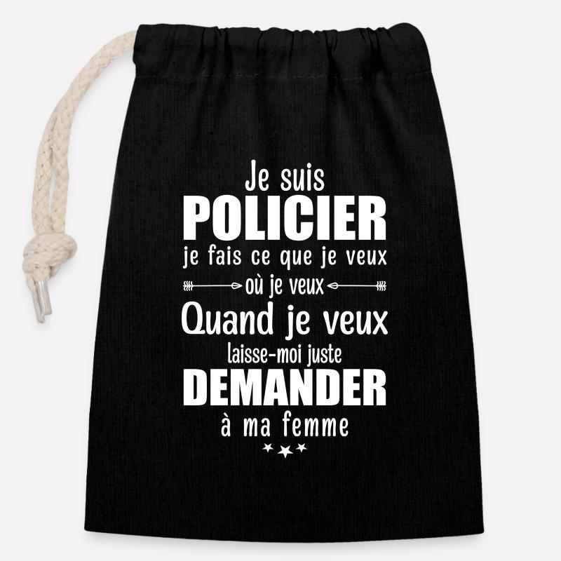 Policier En Couple Idée Cadeau Pour Mon Mari - Sac cadeau en coton avec cordon (14 x 20 cm) - noir