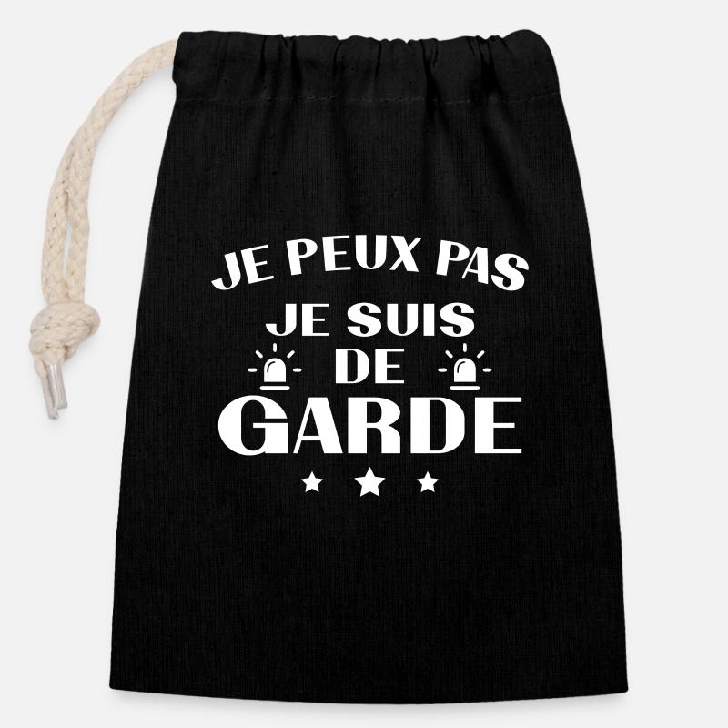 Je Peux Pas Je Suis De Garde Citation - Sac cadeau en coton avec cordon (14 x 20 cm) - noir