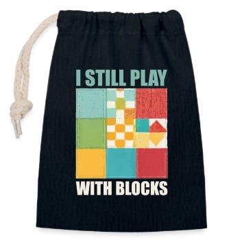 Funny Quilting I Still Play With Blocks Quilt - Closable cotton gift bag (14x20cm) - navy - Front