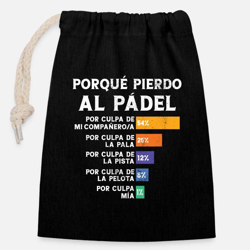 Padel Fun Player Pourquoi je perds le padel - Sac cadeau en coton avec cordon (14 x 20 cm) - noir