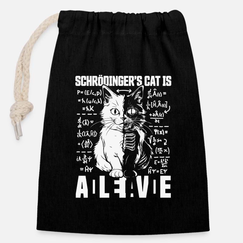 LE CHAT DE SCHRÖDINGER MORT ET VIF PHYSIQUE QUANTIQUE - Sac cadeau en coton avec cordon (14 x 20 cm) - noir