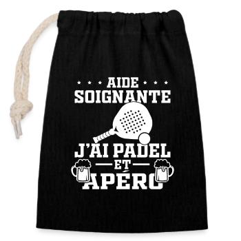 Aide Soignante J'ai Padel et Apéro Cadeau Humor - Verschließbarer Geschenkbeutel aus Baumwolle (14x20cm) - Schwarz - Vorne