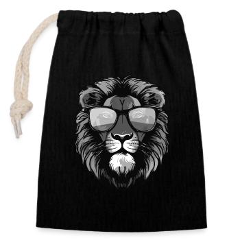 Fête cool du lion hipster - Sac cadeau en coton avec cordon (14 x 20 cm) - noir - Devant