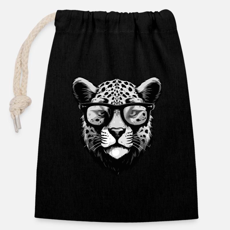 Guépard Hipster Cool Party - Sac cadeau en coton avec cordon (14 x 20 cm) - noir