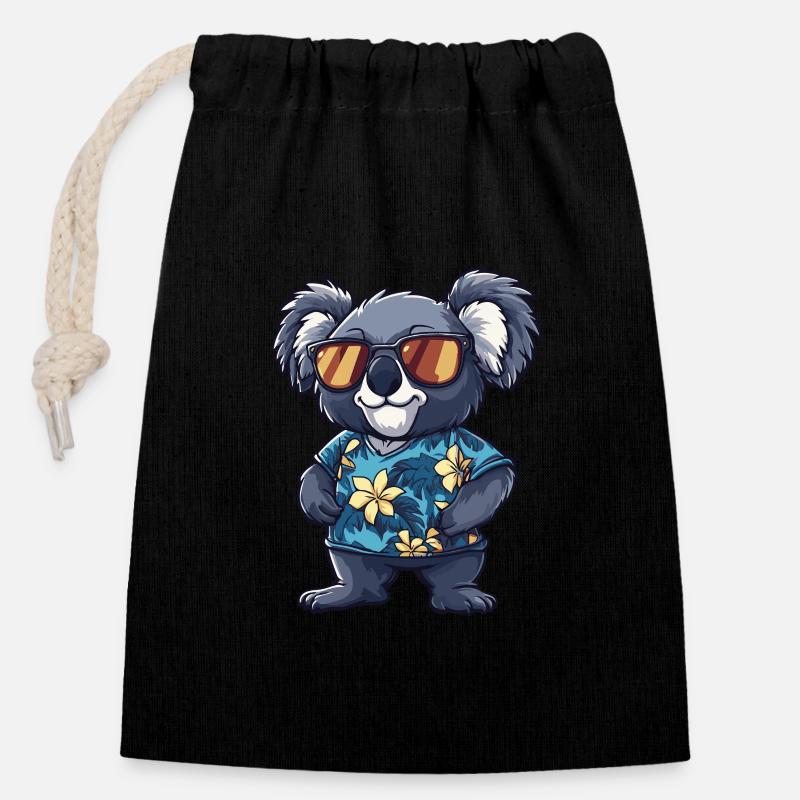 Koala Comic Lustig Sommer - Verschließbarer Geschenkbeutel aus Baumwolle (14x20cm) - Schwarz