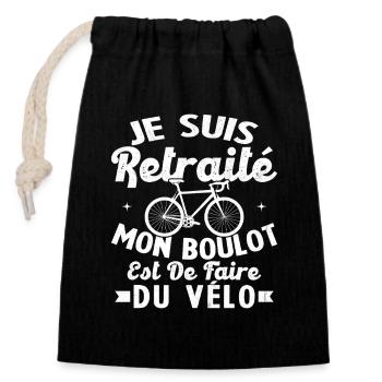 Retired my job is to ride a humorous bike - Closable cotton gift bag (14x20cm) - black - Front