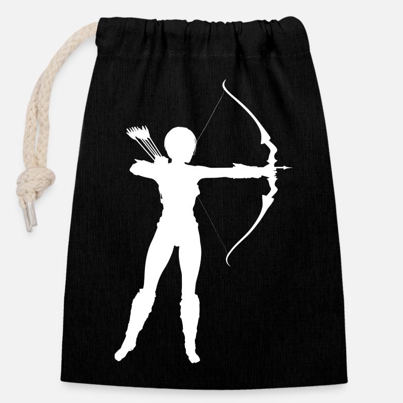 Arc et flèche - Sac cadeau en coton avec cordon (14 x 20 cm) - noir