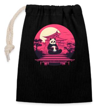 Synthwave eating Panda Japan Sunset - Closable cotton gift bag (14x20cm) - black - Front