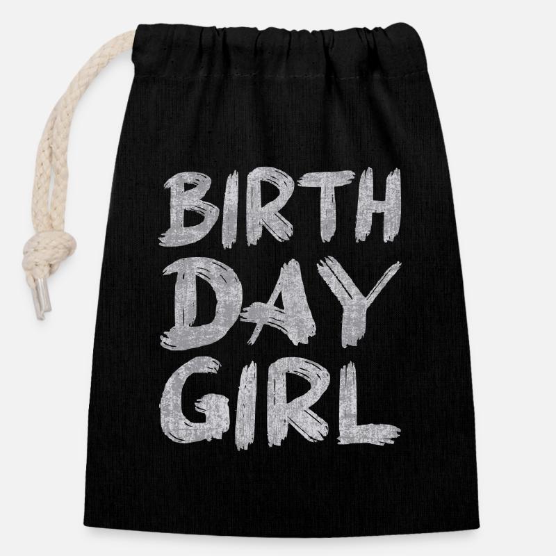fille d’anniversaire - Sac cadeau en coton avec cordon (14 x 20 cm) - noir