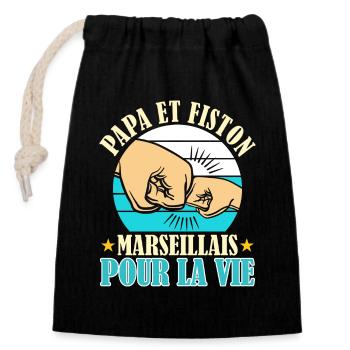 Papa Marseillais Père Fils Supporter Marseille - Sac cadeau en coton avec cordon (14 x 20 cm) - noir - Devant