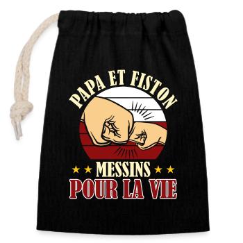 Papa Fiston Messins Père Fils Supporter Metz - Sac cadeau en coton avec cordon (14 x 20 cm) - noir - Devant