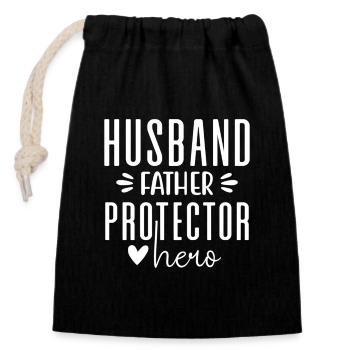 Husband Father Protector Hero - Papa Father's Day - Closable cotton gift bag (14x20cm) - black - Front
