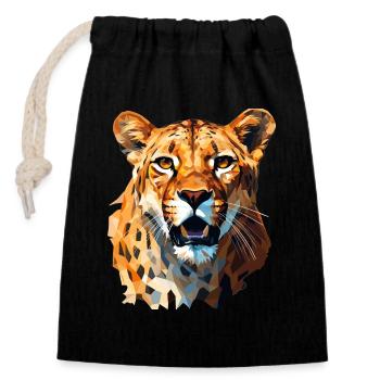 Cheetah in Polygon Style - Closable cotton gift bag (14x20cm) - black - Front