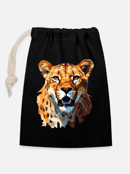 Cheetah in Polygon Style - Closable cotton gift bag (14x20cm) - black