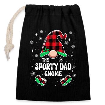 Christmas Family Gnome Sportsy Dad - Closable cotton gift bag (14x20cm) - black - Front