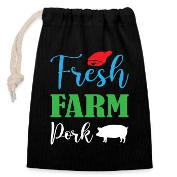 Porc fermier frais - Sac cadeau en coton avec cordon (14 x 20 cm) - noir - Devant
