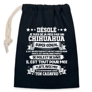 Pris Par Un Chihuahua Super Génial Chien - Sac cadeau en coton avec cordon (14 x 20 cm) - bleu marine - Devant