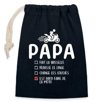 Père Motard Motorcycle Humour Moto Papa Motard - Sac cadeau en coton avec cordon (14 x 20 cm) - bleu marine - Devant