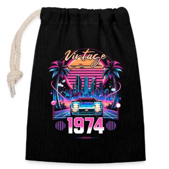 Synthwave Aesthetic 1974 50th Birthday - Closable cotton gift bag (14x20cm) - black - Front
