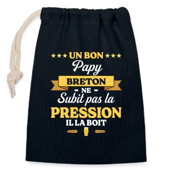 Papy Breton Grand-Père Humour Papy - Sac cadeau en coton avec cordon (14 x 20 cm) - bleu marine - Devant