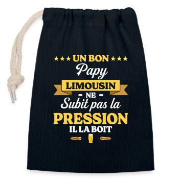 Papy Limousin Grand-Père Humour Papy - Sac cadeau en coton avec cordon (14 x 20 cm) - bleu marine - Devant