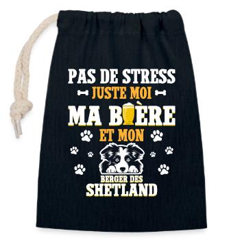 Bière Papa Chien Berger Des Shetland - Sac cadeau en coton avec cordon (14 x 20 cm) - bleu marine - Devant