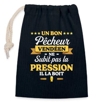 Pêcheur Vendéen Vendée Humour Pêche - Sac cadeau en coton avec cordon (14 x 20 cm) - bleu marine - Devant