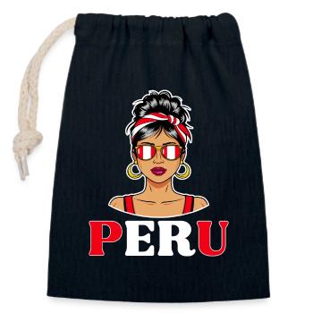 Peru Flag Peruvian Women - Closable cotton gift bag (14x20cm) - navy - Front