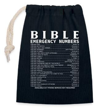 Bibel Zahlen Notfall Reisen Christlich - Verschließbarer Geschenkbeutel aus Baumwolle (14x20cm) - Navy - Vorne
