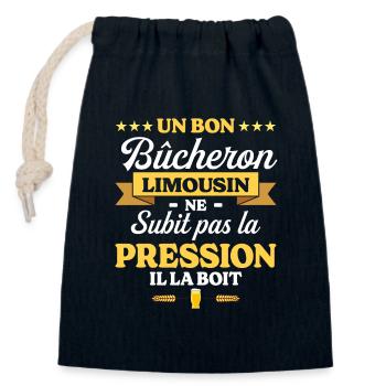 Bûcheron Limousin Humour Bûcheron - Sac cadeau en coton avec cordon (14 x 20 cm) - bleu marine - Devant