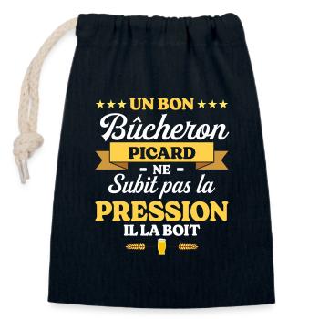 Bûcheron Picardie Picard Bûcheron - Sac cadeau en coton avec cordon (14 x 20 cm) - bleu marine - Devant