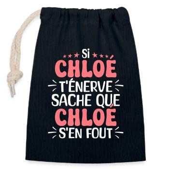 Nom Humour Prénom Personnalisé Chloé - Sac cadeau en coton avec cordon (14 x 20 cm) - bleu marine - Devant