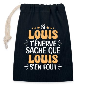 Nom Humour Prénom Personnalisé Louis - Sac cadeau en coton avec cordon (14 x 20 cm) - bleu marine - Devant