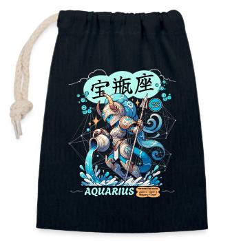 Signe Du Zodiaque Astrologique Verseau - Sac cadeau en coton avec cordon (14 x 20 cm) - bleu marine - Devant