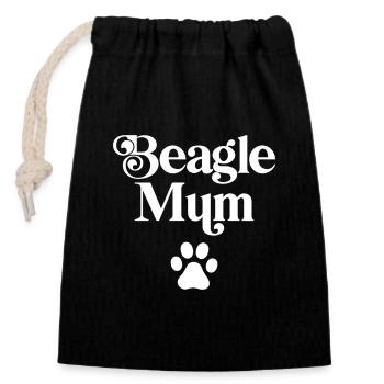 Maman Beagle - Sac cadeau en coton avec cordon (14 x 20 cm) - noir - Devant