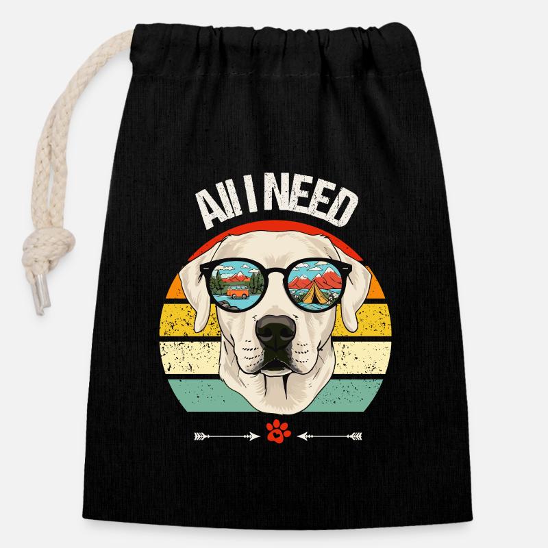 Camping Camper Labrador Hund Campingplatz Caravan - Verschließbarer Geschenkbeutel aus Baumwolle (14x20cm) - Schwarz