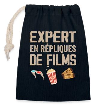 Expert en répliques de films cadeau humour cinéma - Sac cadeau en coton avec cordon (14 x 20 cm) - bleu marine - Devant
