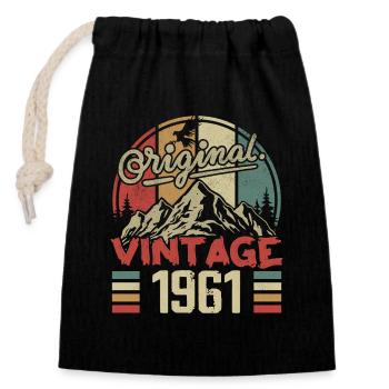 Vintage 1961 Retro Cadeau Anniversaire Né En 1961 - Sac cadeau en coton avec cordon (14 x 20 cm) - noir - Devant