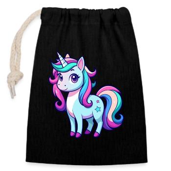 Cute Rainbow Unicorn - Closable cotton gift bag (14x20cm) - black - Front