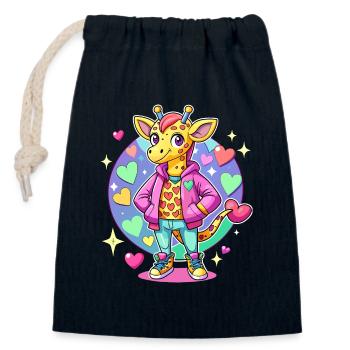 Giraffe Parade: Cool Giraffe - Closable cotton gift bag (14x20cm) - navy - Front