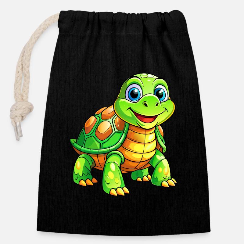 Mega Cute Turtle - Closable cotton gift bag (14x20cm) - black