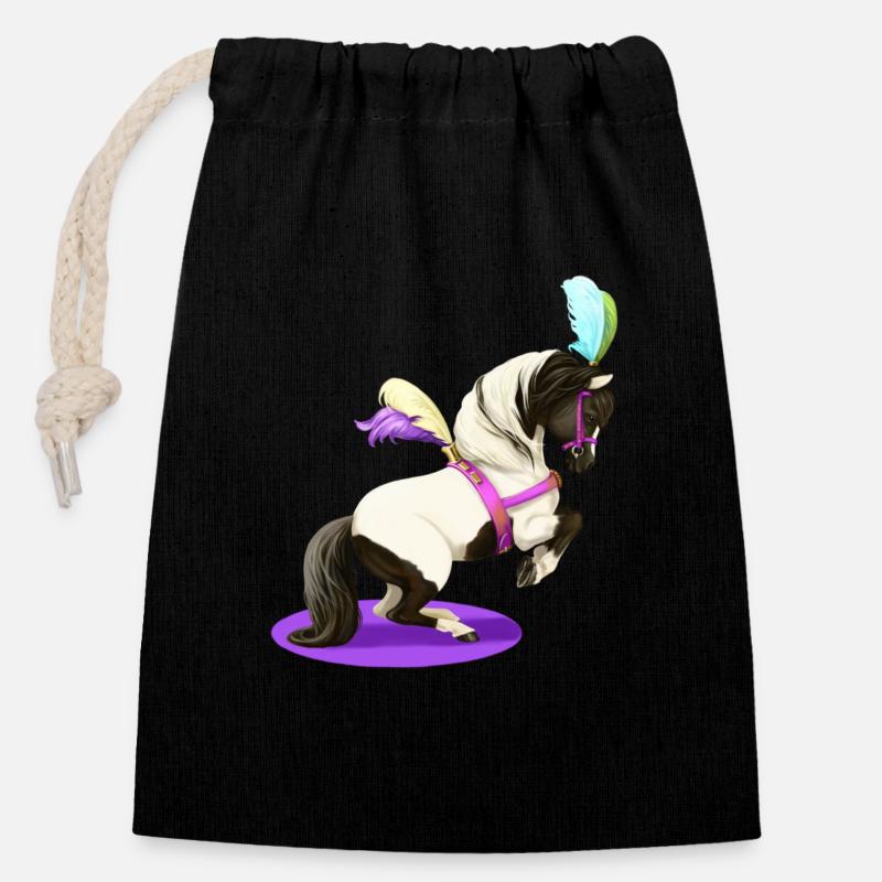 Poney de cirque - Sac cadeau en coton avec cordon (14 x 20 cm) - noir